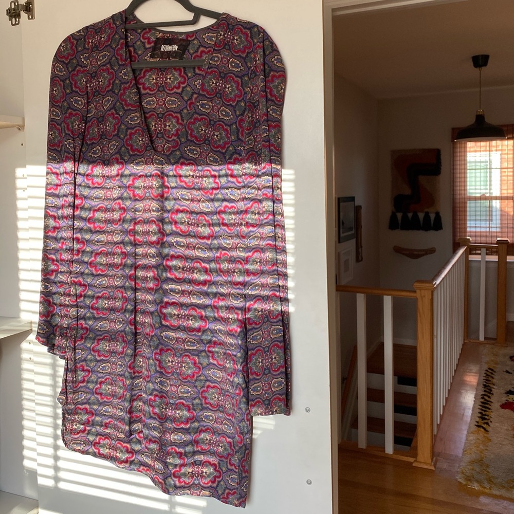Reformation long sleeve paisley shift dress
